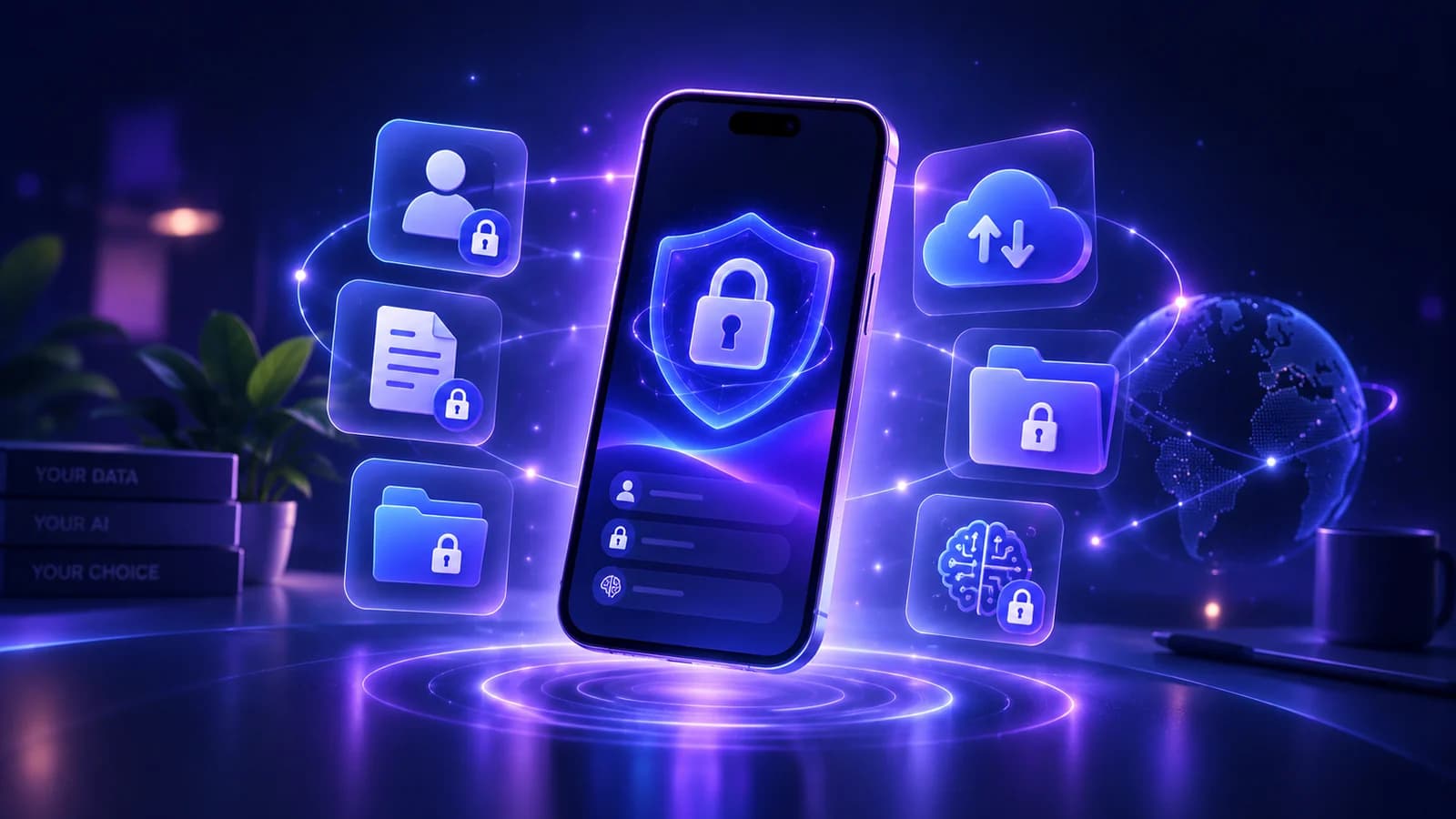 Privacy-first AI assistant protected by locks, shield and private cloud controls